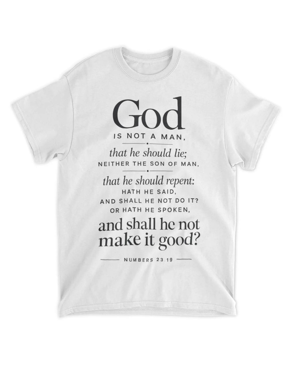Numbers 23:19 T-Shirt Minimalist / Typography Tee v4