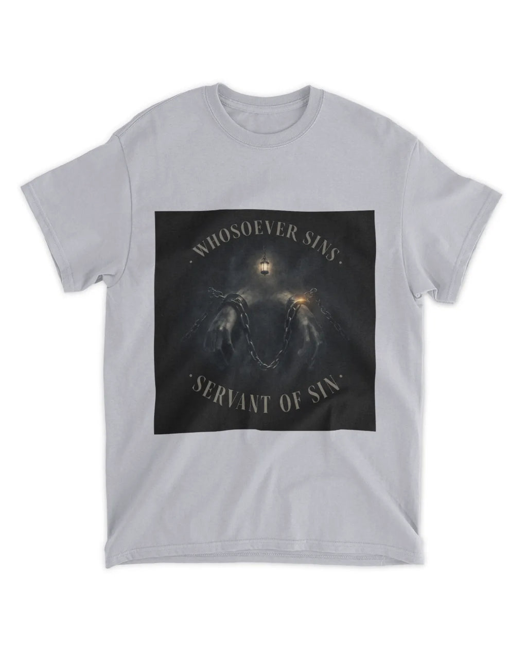 John 8:34 T-Shirt Bound by Sin Muted Glow Tee