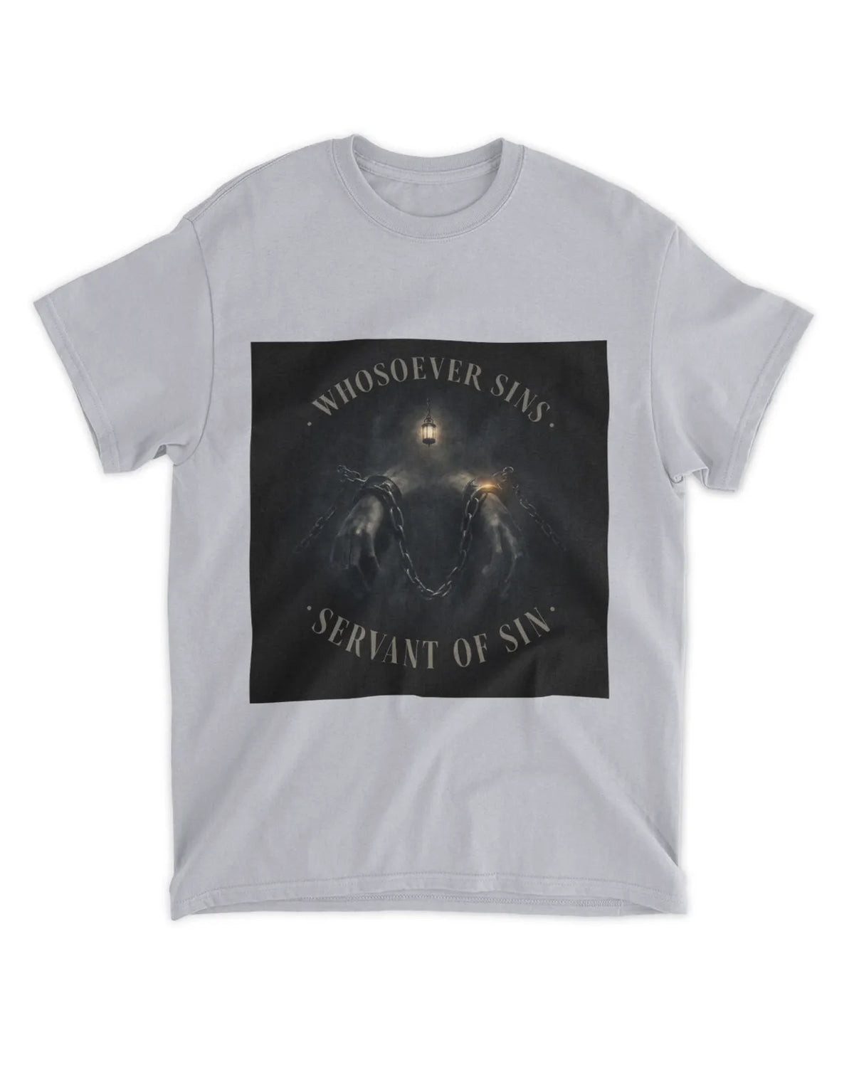 John 8:34 T-Shirt Bound by Sin Muted Glow Tee