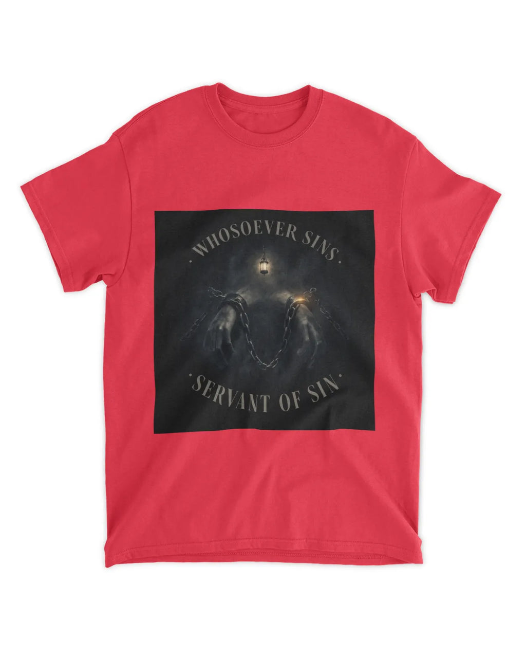 John 8:34 T-Shirt Bound by Sin Muted Glow Tee