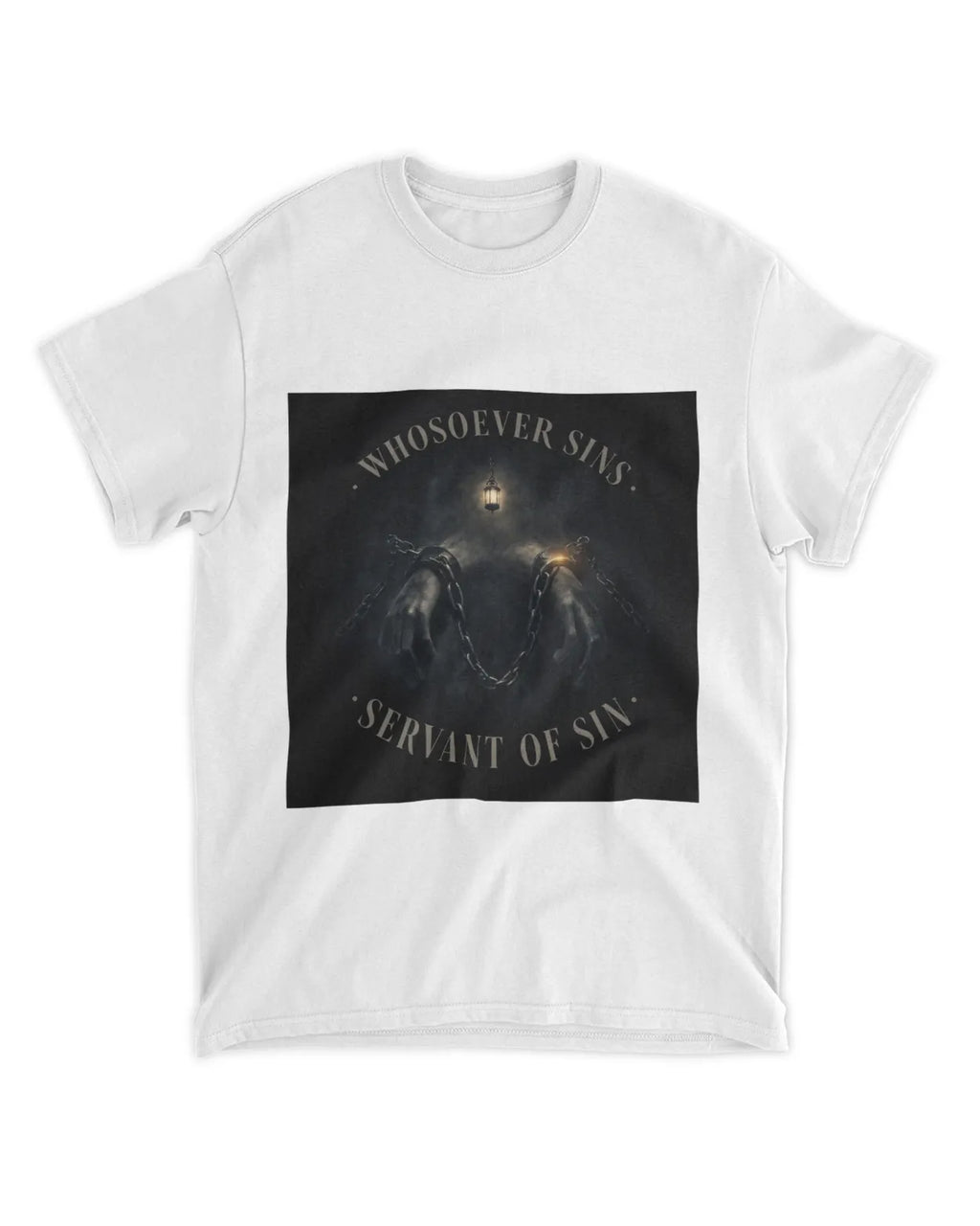 John 8:34 T-Shirt Bound by Sin Muted Glow Tee
