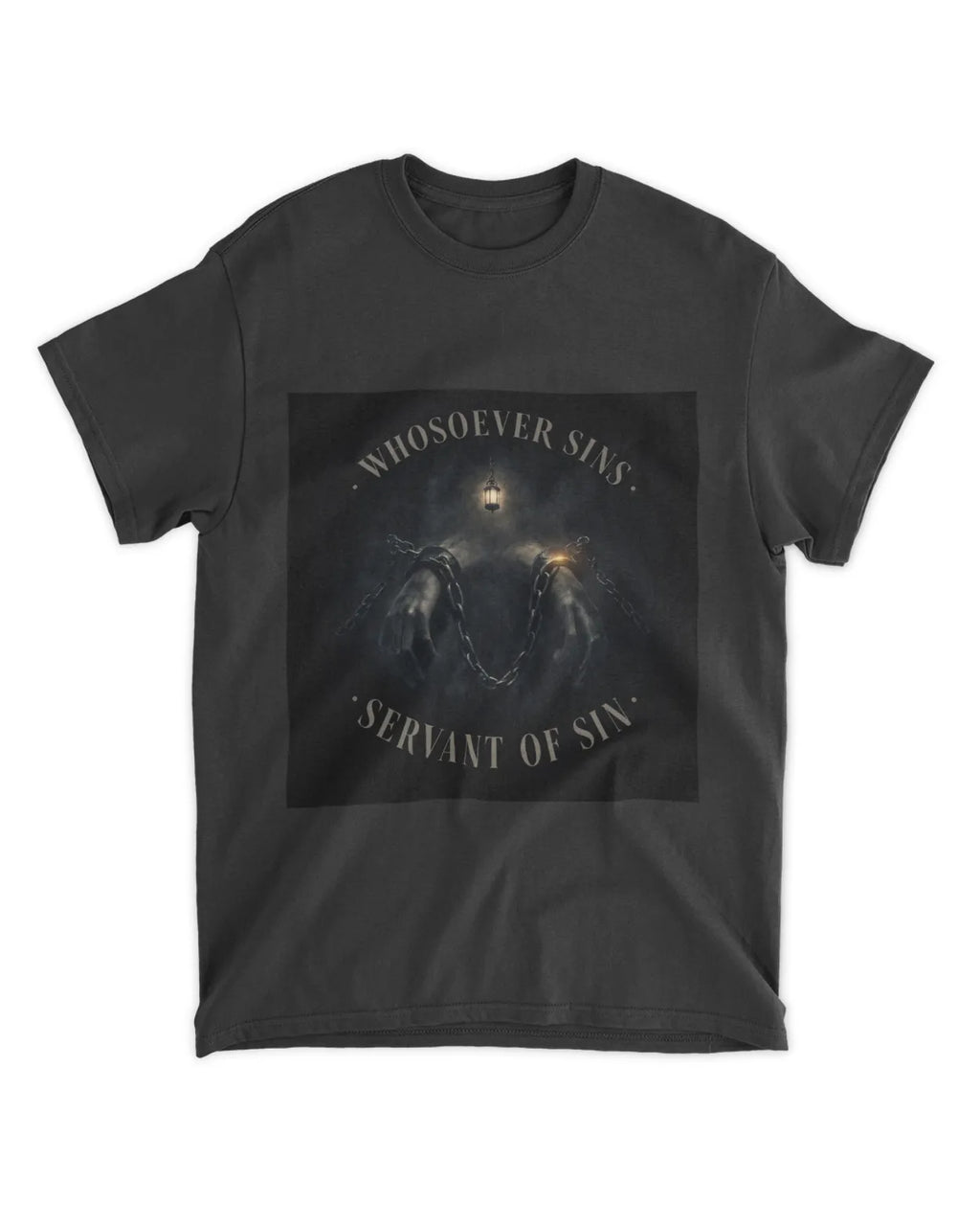 John 8:34 T-Shirt Bound by Sin Muted Glow Tee
