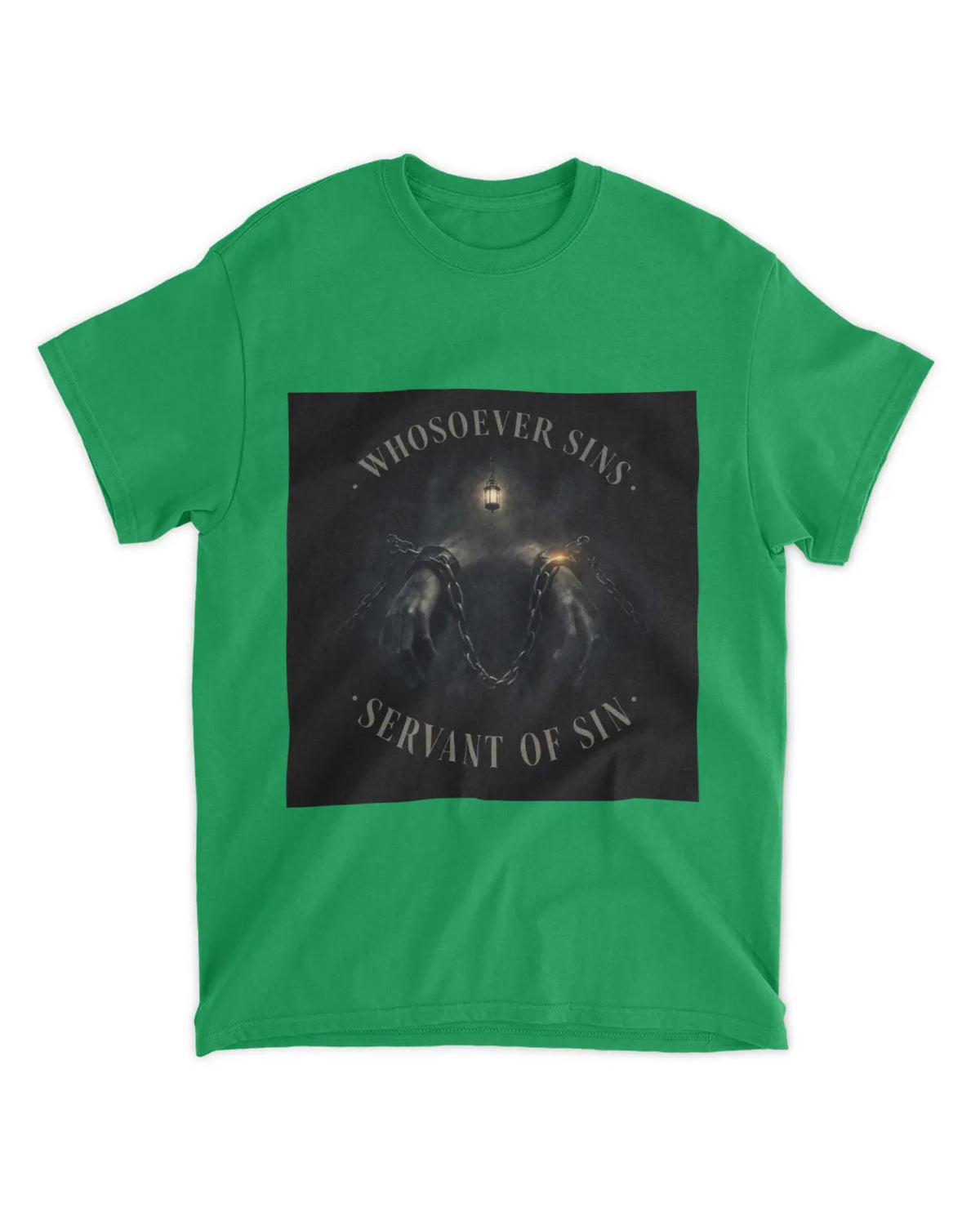 John 8:34 T-Shirt Bound by Sin Muted Glow Tee