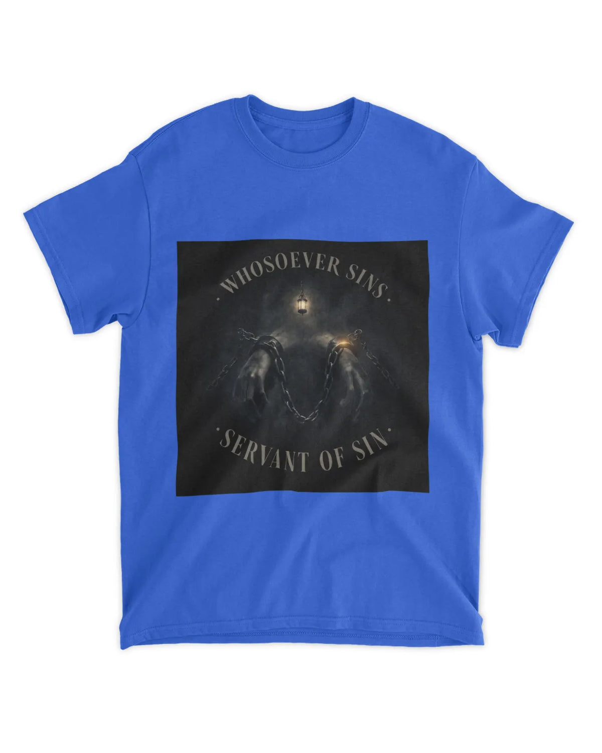 John 8:34 T-Shirt Bound by Sin Muted Glow Tee
