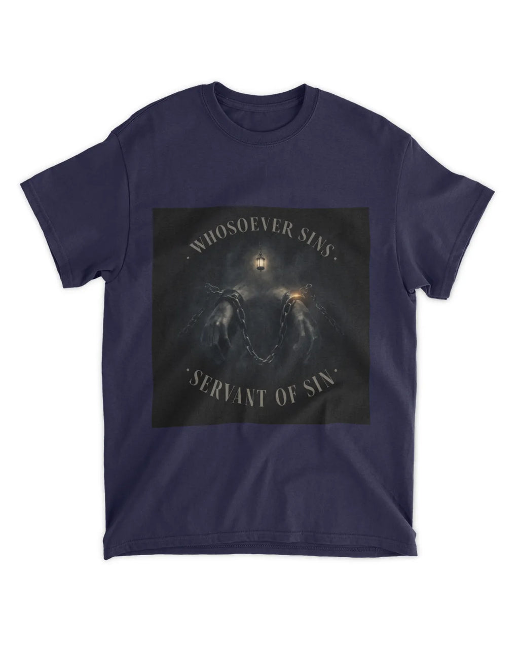 John 8:34 T-Shirt Bound by Sin Muted Glow Tee