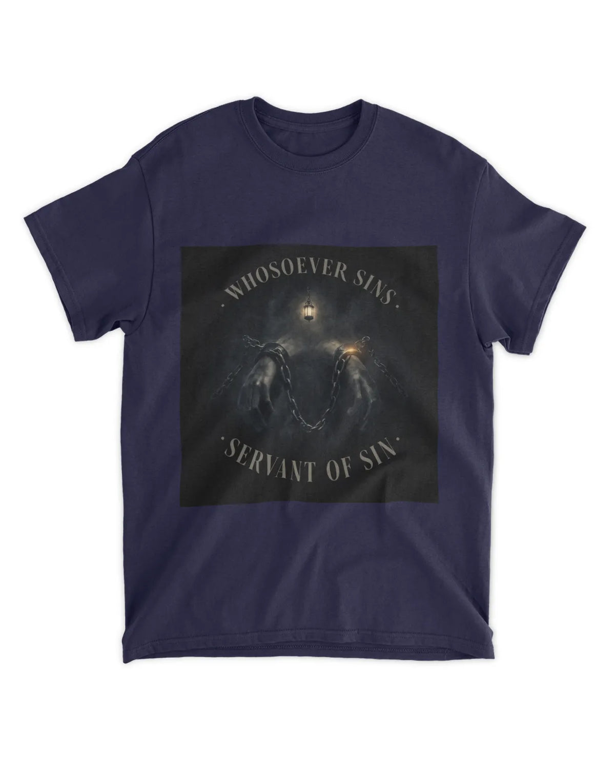 John 8:34 T-Shirt Bound by Sin Muted Glow Tee