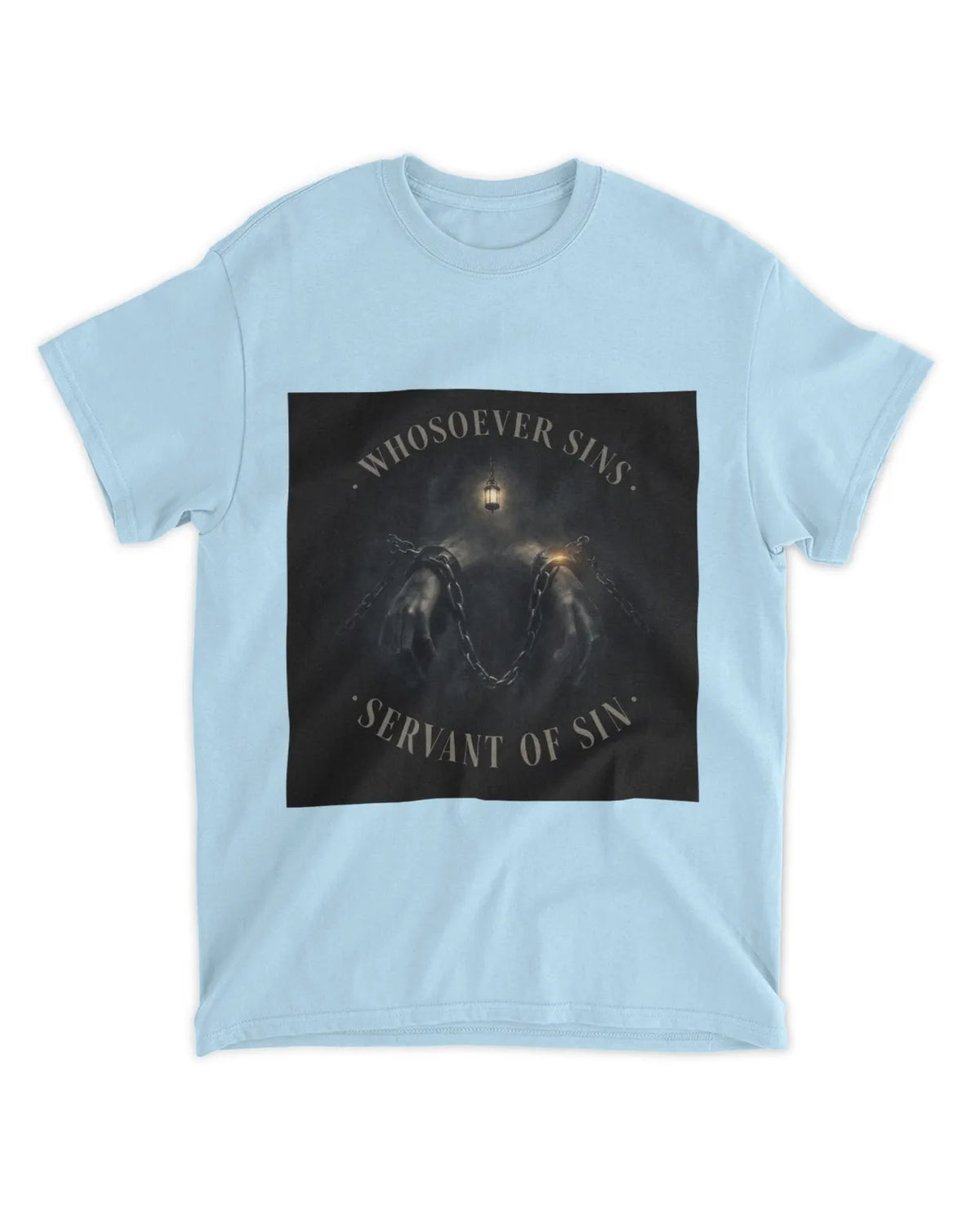 John 8:34 T-Shirt Bound by Sin Muted Glow Tee