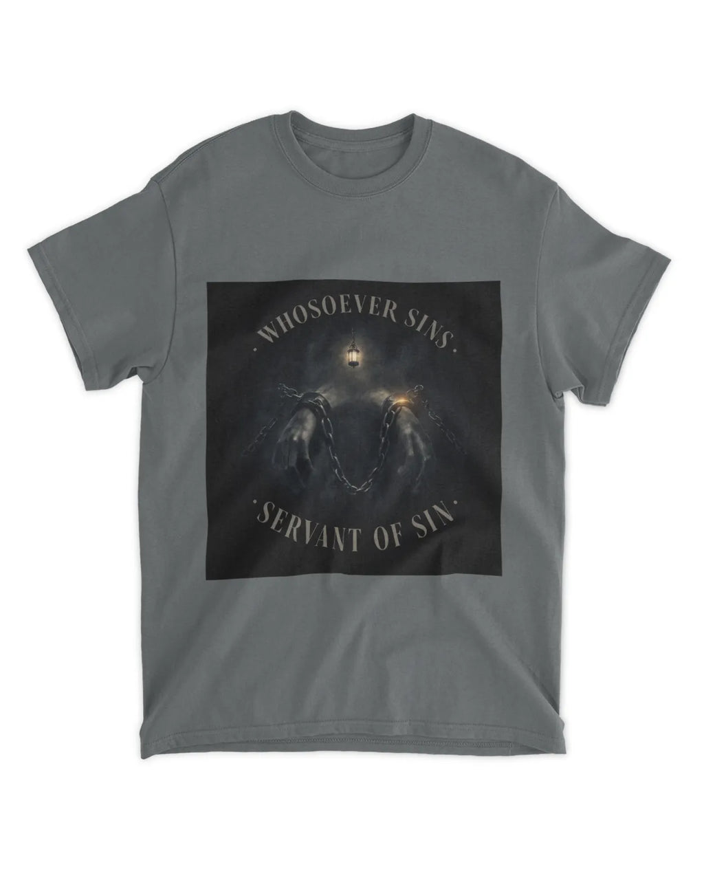 John 8:34 T-Shirt Bound by Sin Muted Glow Tee
